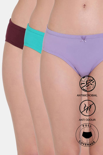 Buy Zivame Anti-Microbial Low Rise Full Coverage Hipster Panty (Pack of 3) - Assorted